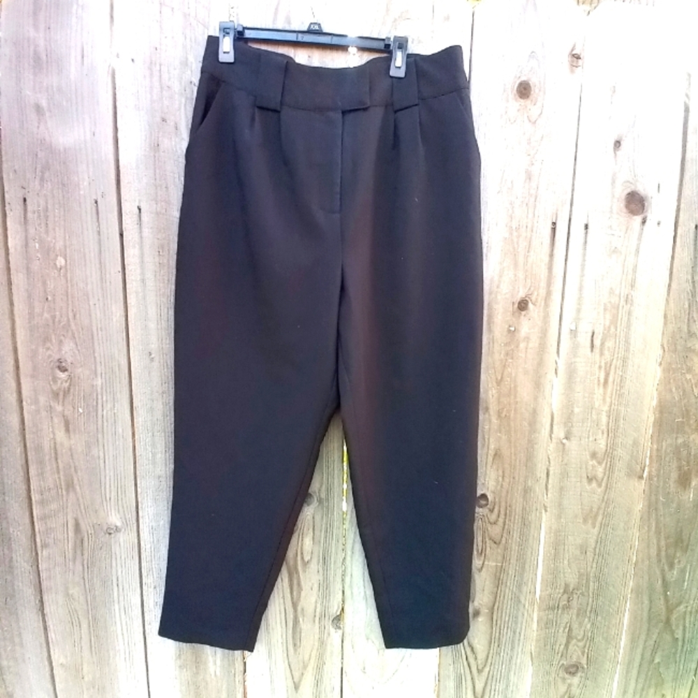JustFab Pleated High-Rise Cropped Trouser Pants XXL Black Casual Wear Office